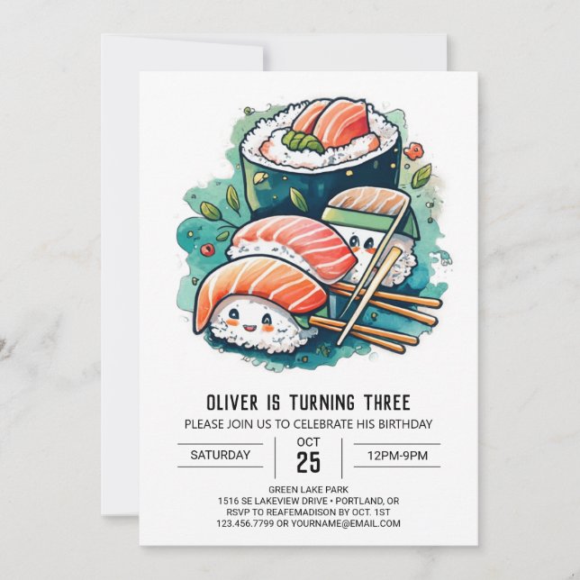 Sushi Custom Birthday Invitation (Front)