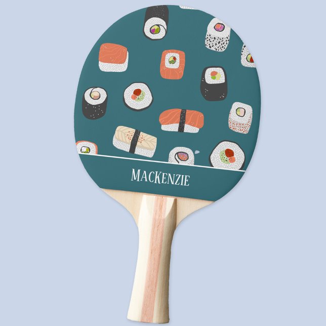 Sushi Custom Name Ping Pong Paddle (Fun personalized name Japanese sushi ping pong paddle)