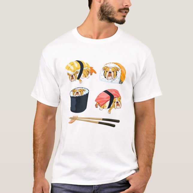 Sushi English Bulldog Funny T-Shirt (Front)
