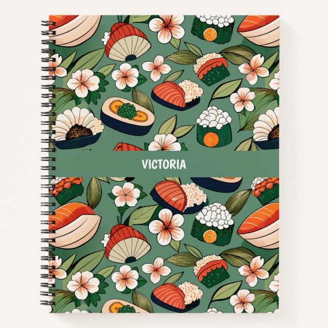 Sushi Floral Custom Pattern Notebook (Front)