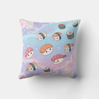 Sushi Flying in Pastel Galaxy Sky Cushion