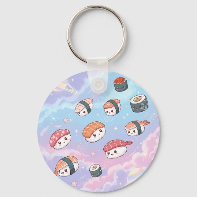 Sushi Flying in Pastel Galaxy Sky Key Ring (Back)