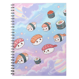 Sushi Flying in Pastel Galaxy Sky Notebook