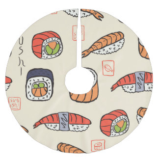 Sushi food, seamless pattern design. brushed polyester tree skirt