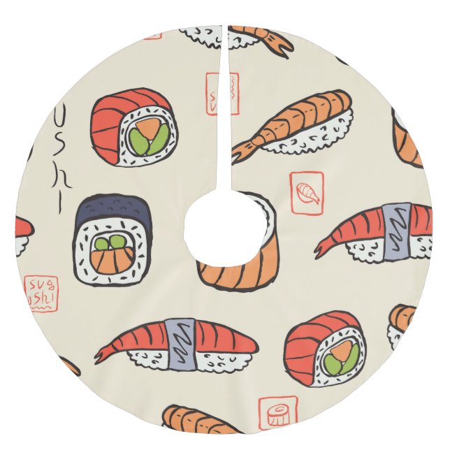 Sushi food, seamless pattern design. brushed polyester tree skirt (Front)