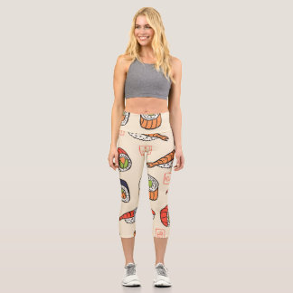 Sushi food, seamless pattern design. capri leggings