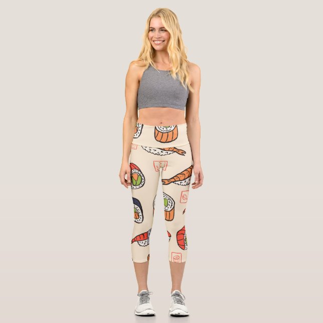 Sushi food, seamless pattern design. capri leggings (Front)