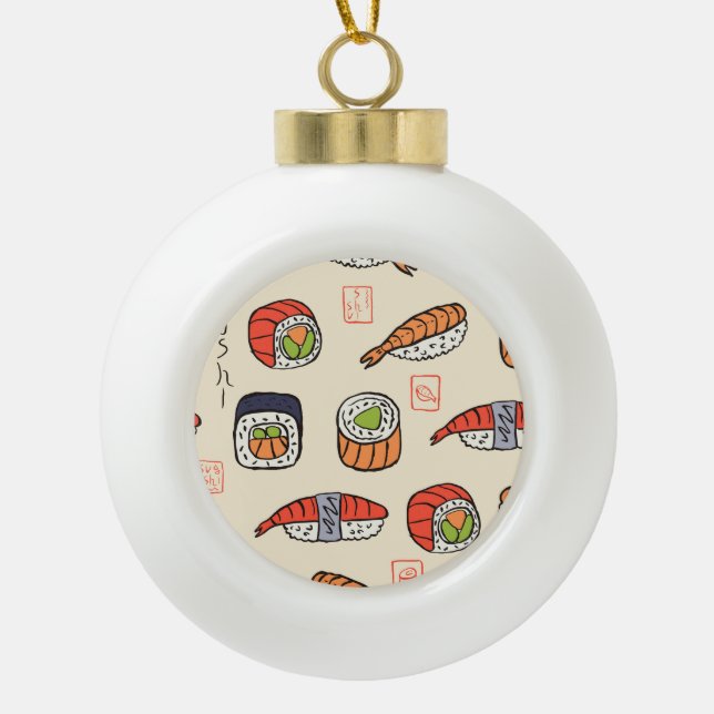 Sushi food, seamless pattern design. ceramic ball christmas ornament (Front)