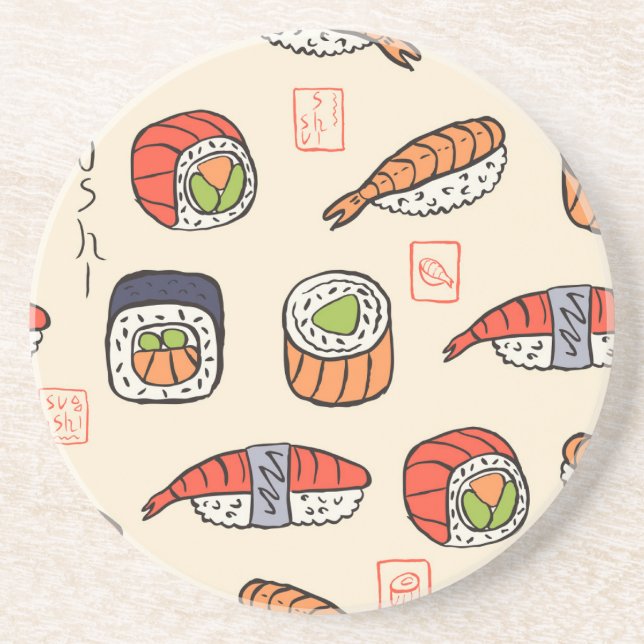 Sushi food, seamless pattern design. coaster (Front)