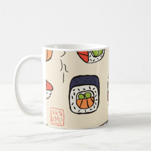 Sushi food, seamless pattern design. coffee mug