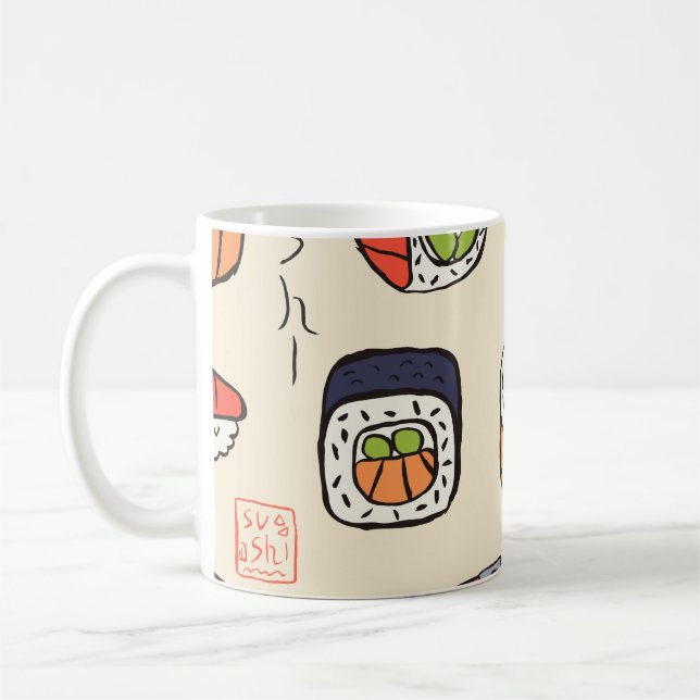 Sushi food, seamless pattern design. coffee mug (Left)