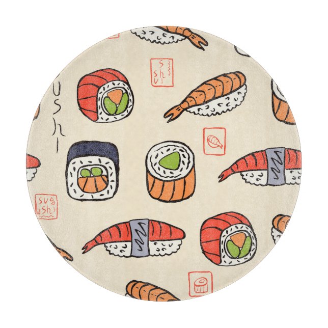 Sushi food, seamless pattern design. cutting board (Front)