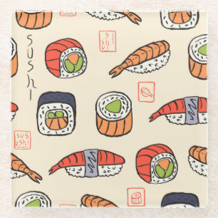 Sushi food, seamless pattern design. glass coaster