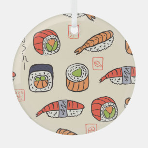 Sushi food, seamless pattern design. glass tree decoration