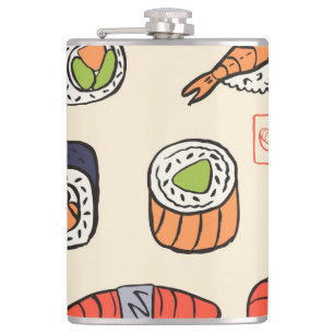 Sushi food, seamless pattern design. hip flask