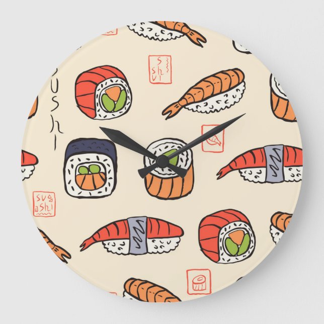 Sushi food, seamless pattern design. large clock (Front)
