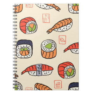 Sushi food, seamless pattern design. notebook