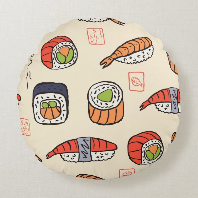 Sushi food, seamless pattern design. round cushion (Front)