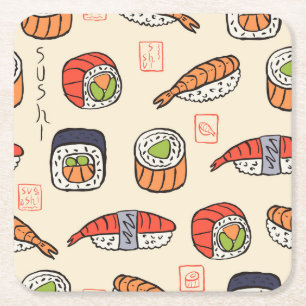 Sushi food, seamless pattern design. square paper coaster