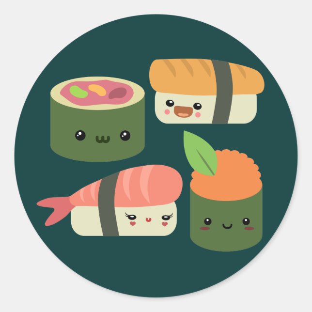 Sushi Friends Classic Round Sticker (Front)
