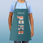 Sushi Fun Personalised Apron<br><div class="desc">Cute Japanese sushi food art on a deep green background.  Original art by Nic Squirrell. Change or remove the name to personalise.</div>