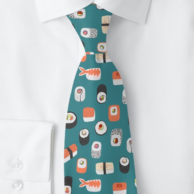 Sushi Green Neck Tie (Japanese sushi pattern tie for foodies)