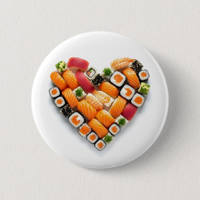 Sushi heart 6 cm round badge (Front)