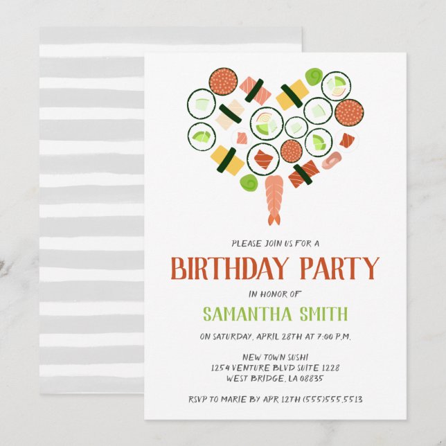 Sushi Heart Birthday Party Invitation (Front/Back)