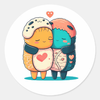 Sushi Hug Kawaii Sushi Lover Japanese Sushi Food Classic Round Sticker