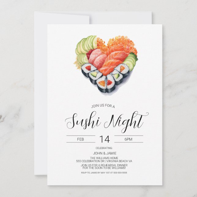 Sushi Invitation, Valentines, Engagement, Dinner   Invitation (Front)