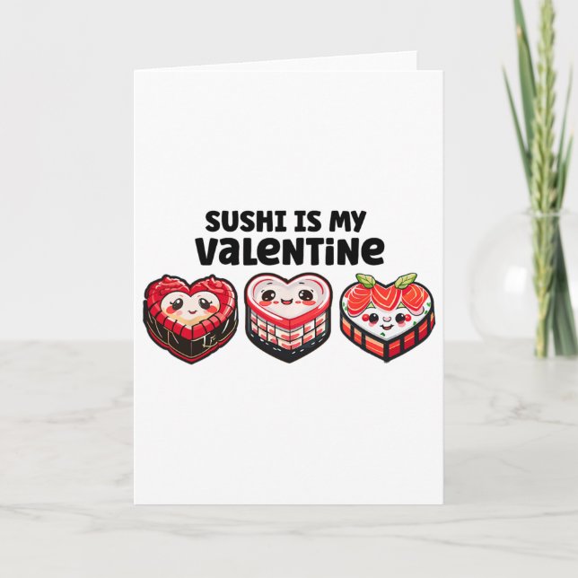 Sushi Is My Valentine Cute Kawaii Retro Heart Shap Card (Front)