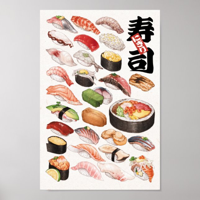 Sushi Japanese Food Hand Drawn Illustration Poster (Front)