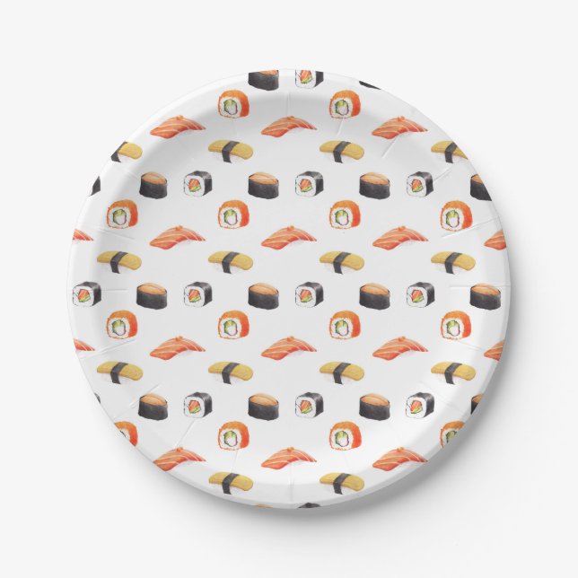 Sushi Japanese Food Pattern Paper Plate (Front)