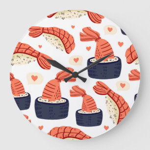 Sushi Japanese Food Seamless Pattern Large Clock