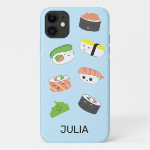Sushi Joy: Blue Kawaii-Style Illustrated Phone Cas Case-Mate iPhone Case