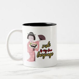 sushi love t-shirt design Two-Tone coffee mug