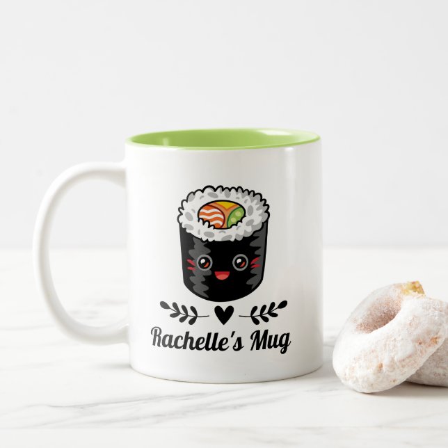 Sushi Lover Funny Kawaii Two-Tone Coffee Mug (With Donut)