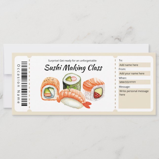 Sushi Making Class Gift Certificate Invitation (Front)