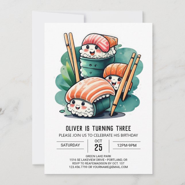 Sushi Night Printable Birthday Invitation (Front)