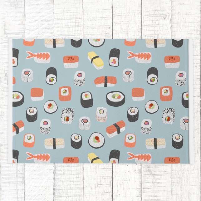 Sushi Nigiri Maki Roll Pattern Doormat (Japanese sushi fun food themed doormat)