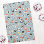 Sushi Nigiri Maki Roll Pattern Tea Towel<br><div class="desc">Japanese sushi food art pattern on a mid blue background to perk up the kitchen.</div>