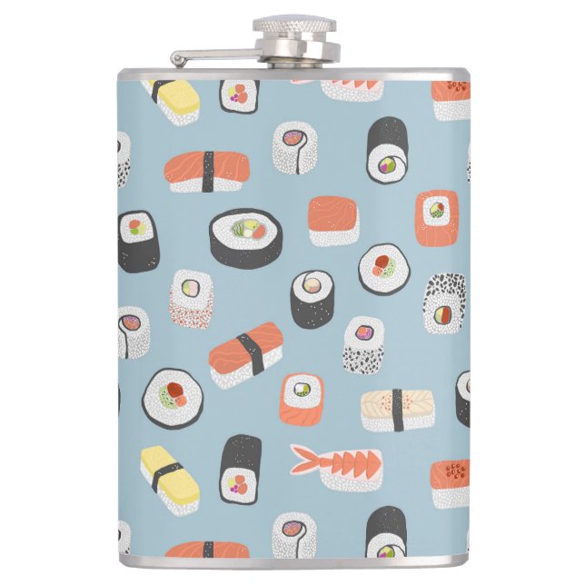 Sushi Nigiri Maki Roll Patterned Hip Flask (Front)