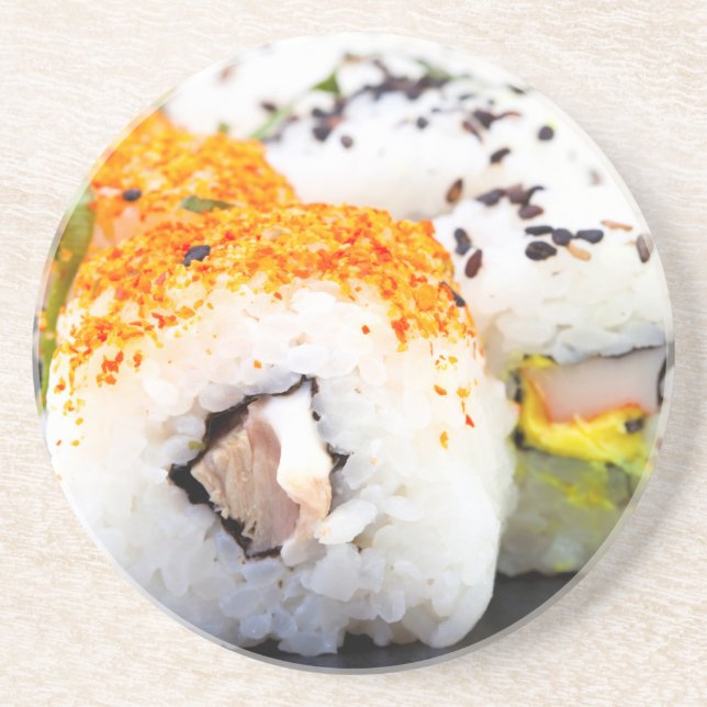 Sushi on a plate coaster (Front)