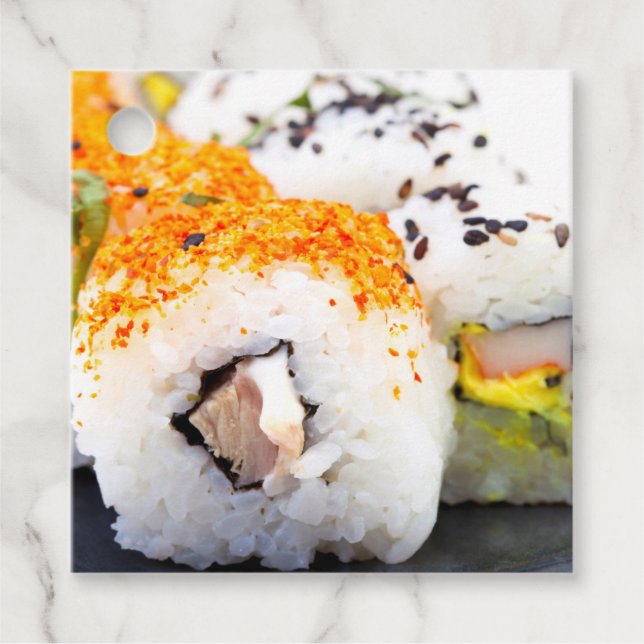 Sushi on a plate favour tags (Front)