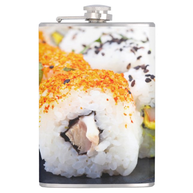 Sushi on a plate hip flask (Front)