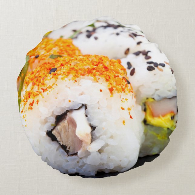 Sushi on a plate round cushion (Back)