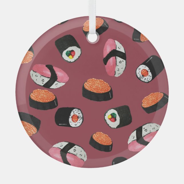 Sushi Onigiri Rolls: Seamless Illustration Glass Tree Decoration (Front)