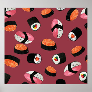 Sushi Onigiri Rolls: Seamless Illustration Poster