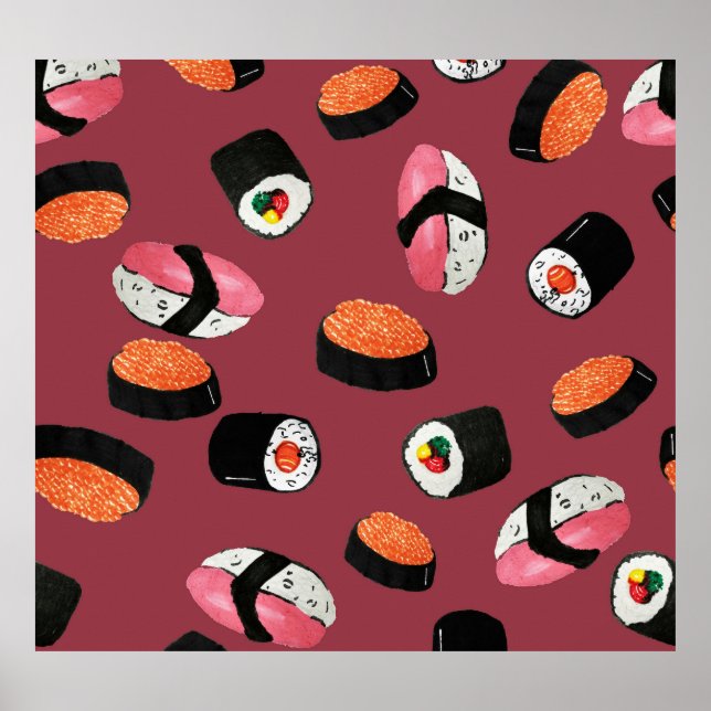 Sushi Onigiri Rolls: Seamless Illustration Poster (Front)