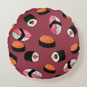 Sushi Onigiri Rolls: Seamless Illustration Round Cushion